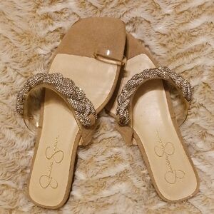Jessica Simpson Tan Sandals with Rhinestone Straps Size 8.5